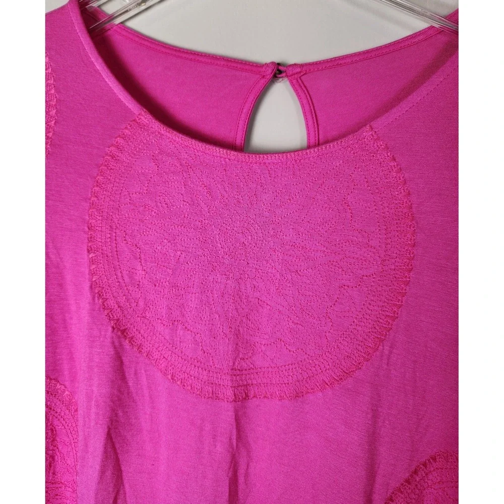 Pink Long Sleeve Top Bell Sleeve‎ Crochet Details Women's Blouse
